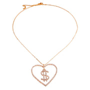 Gold Dollar Sign Heart Necklace