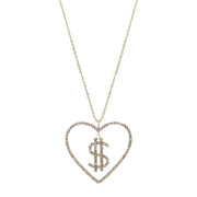 Gold Dollar Sign Heart Necklace