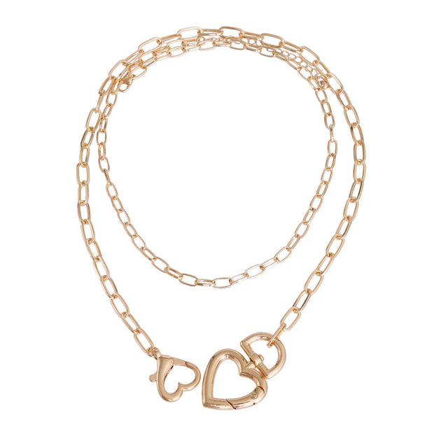 Gold Heart Carabiner Layered Chain