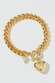 Gold Heart Pendant Bracelet - Rhinestone Studs - EJIJI Boutique
