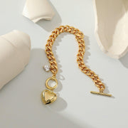 Gold Heart Pendant Bracelet - Rhinestone Studs - EJIJI Boutique