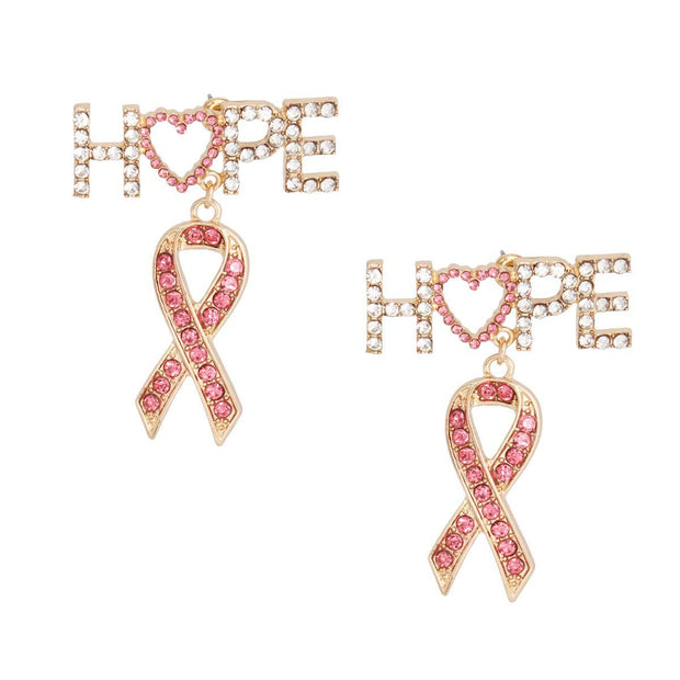 Gold Hope Pink Ribbon Earrings