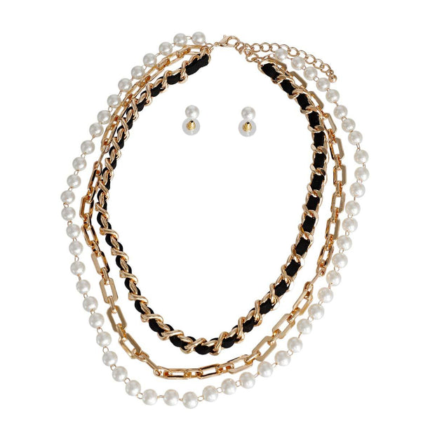 Gold Layered Necklace - Womens Pearl Necklace  EJIJI Boutique