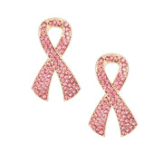 Gold Pink Ribbon Stud Earrings