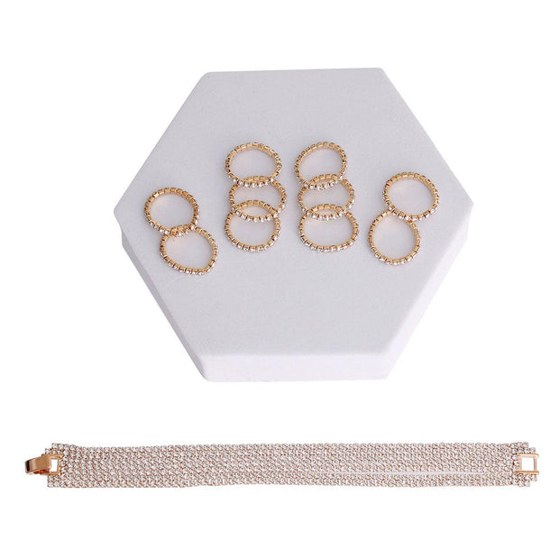 Gold Ring and Rhinestone Bracelet Set EJIJI Boutique&
