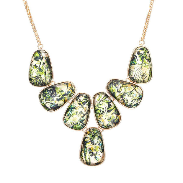 Green Marbled 7 Pear Drop Necklace