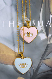 Heart & Evil Eye Shape 18K Gold Plated Pendant Necklace - EJIJI Boutique