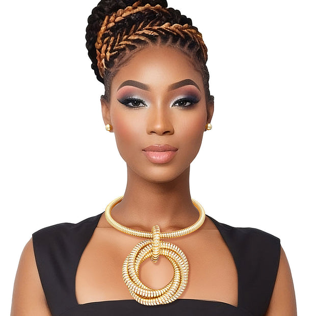 Gold Coiled Ring Collar Set