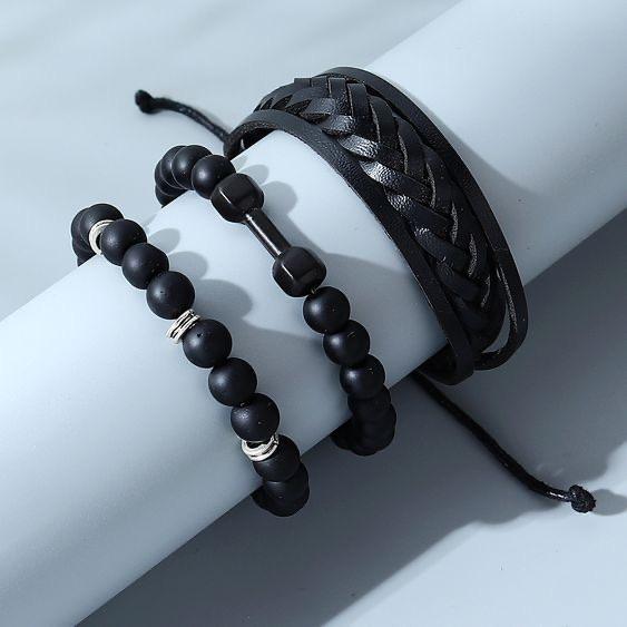 Men’s Black Braided Leather Fashion Bracelet Bracelets EJIJI Boutique 