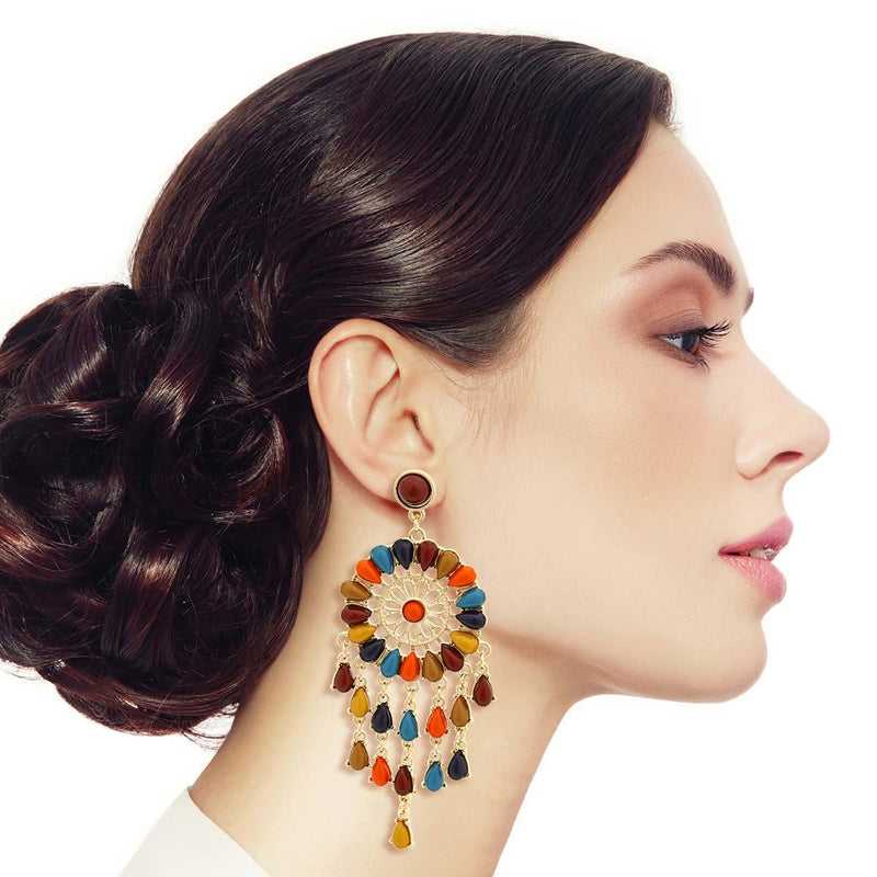 Multi Color Bead Dream Catcher Earrings