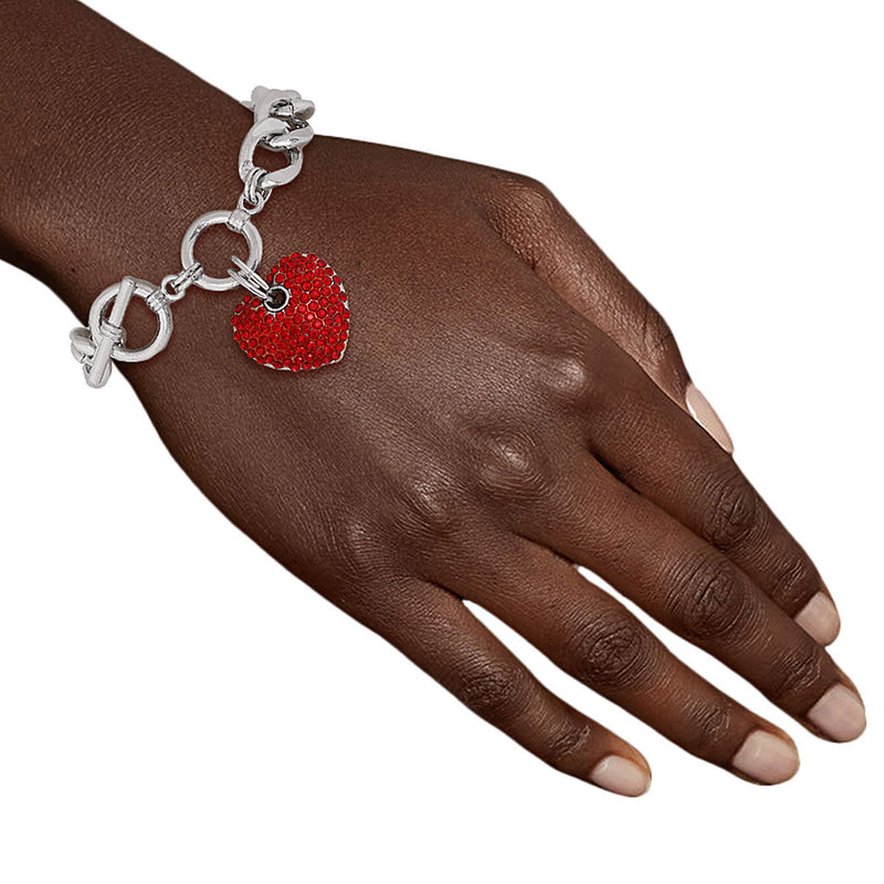 Red Stone Heart Silver Bracelet