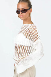 Openwork Boat Neck Long Sleeve Cover Up - EJIJI Boutique