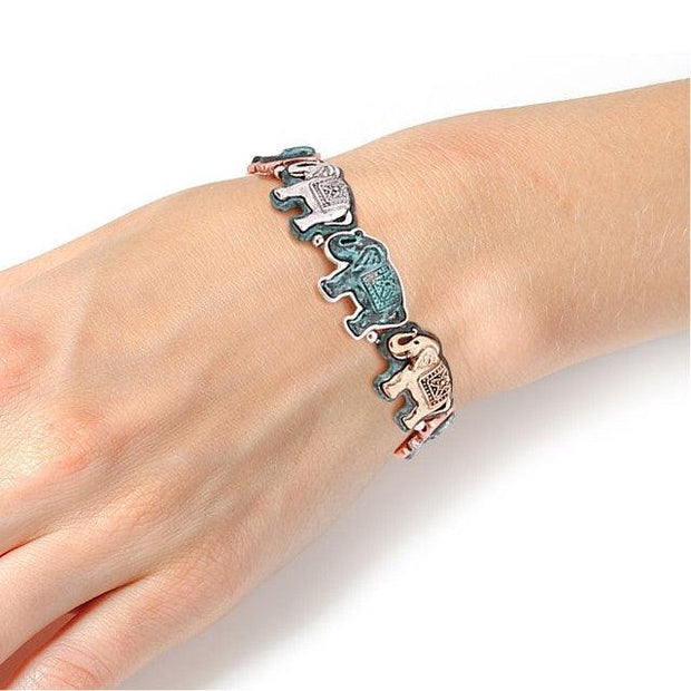 Patina Metal Engraved Elephant Bracelet