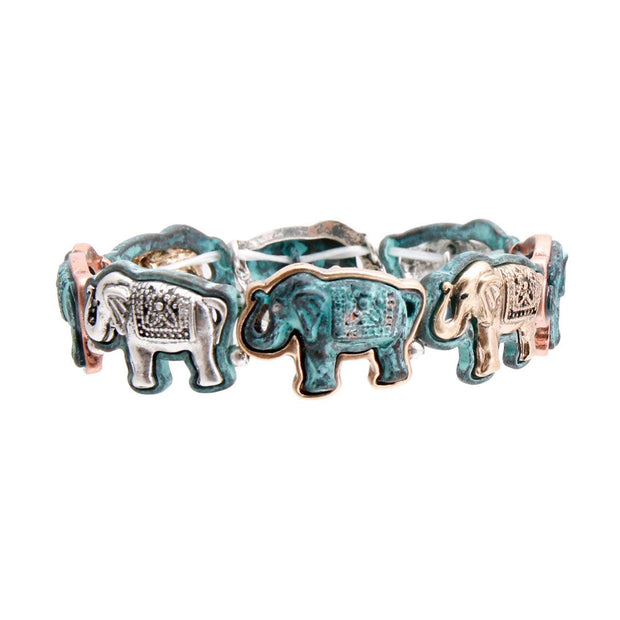 Patina Metal Engraved Elephant Bracelet