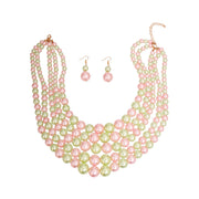 Pink and Green Pearl 5 Strand Set