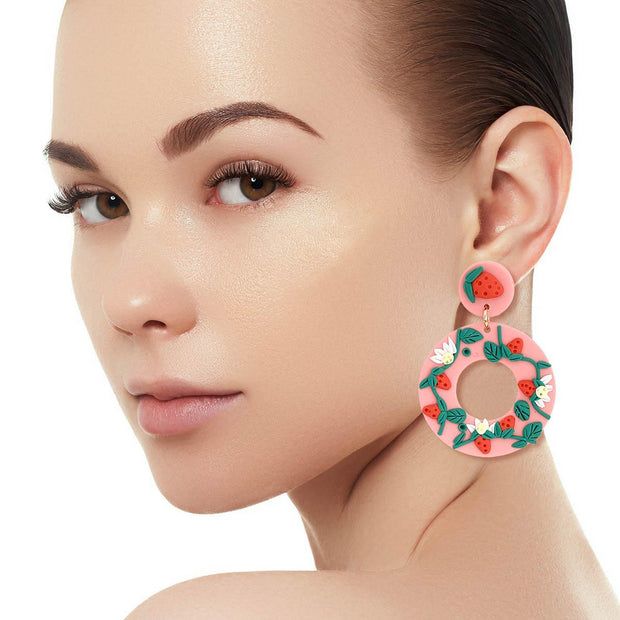 Pink Clay Strawberry Donut Earrings