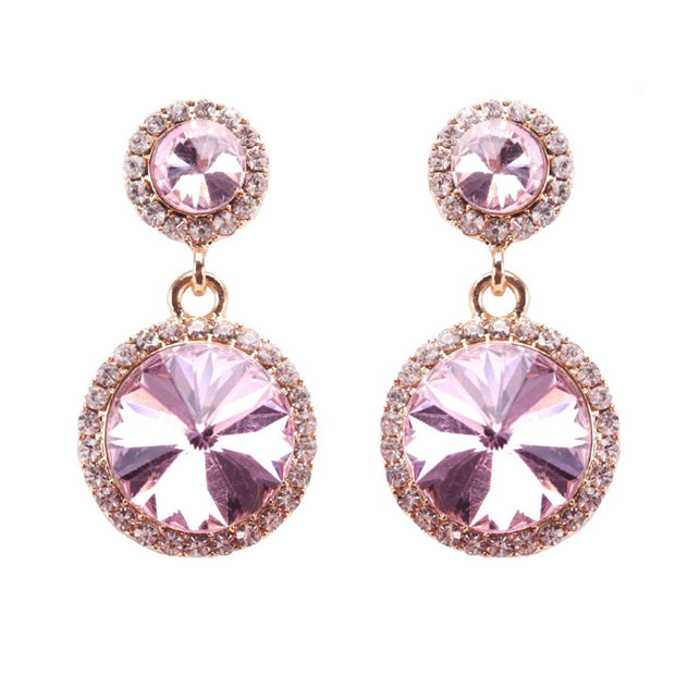 Pink Crystal Round Drop Earrings