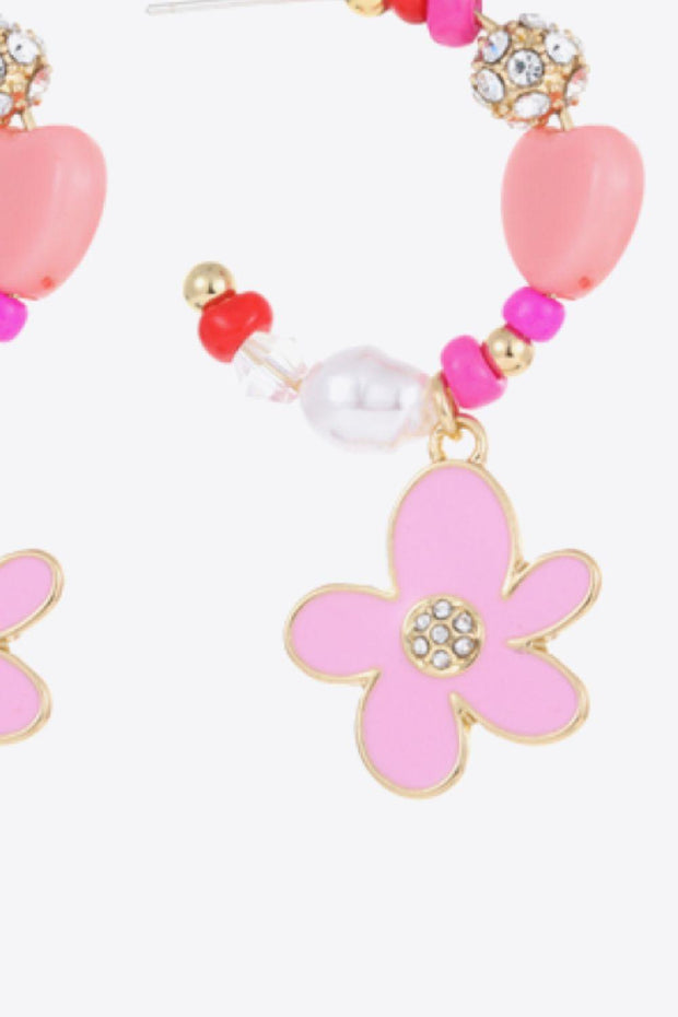 Pink Earrings - Drop Earrings - Flower C-Hoop - EJIJI Boutique
