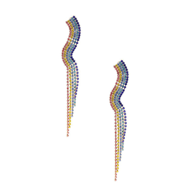 Rainbow Rhinestone Fringe Dangle Earrings - Earrings