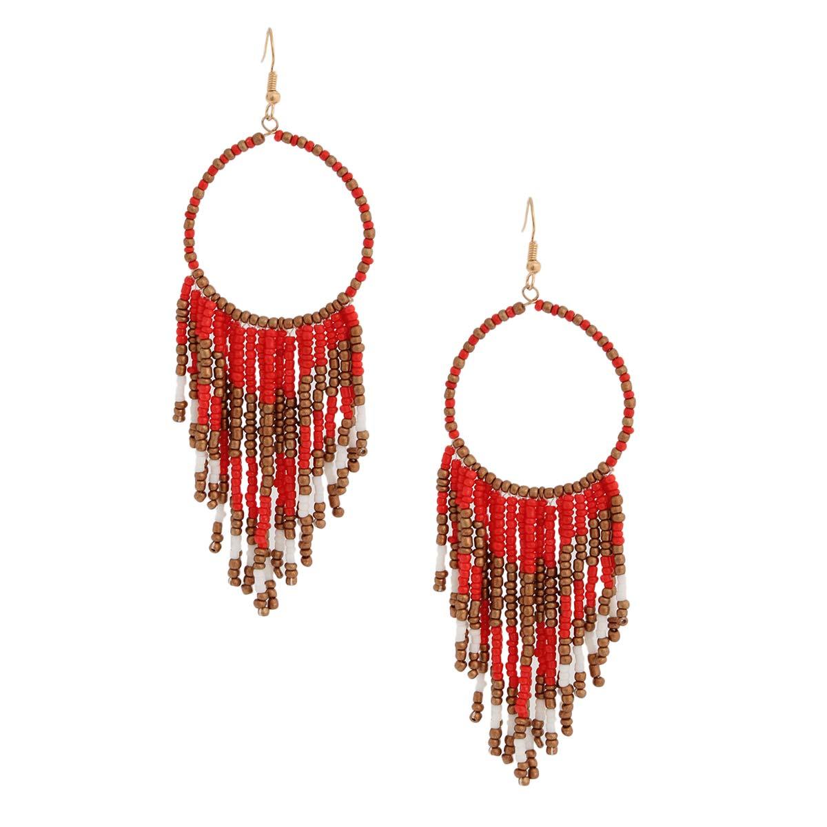 Burgundy Silk Tassel Fish Hook Earrings –