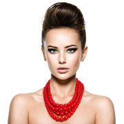 Red Necklace and Earring Set - Pearl Collection - Necklace 