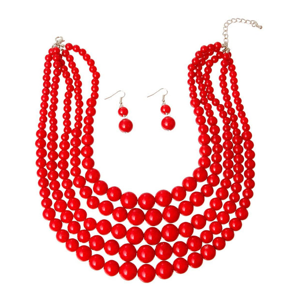 Red Necklace and Earring Set - Pearl Collection - Necklace 