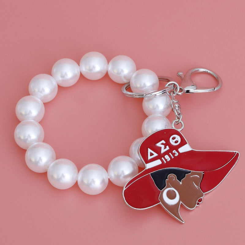 Red White Hat Pearl Keychain