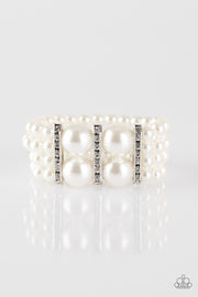 Romance Remix White Paparazzi Bracelet - Strands of white pearls with rhinestone encrusted frames. EJIJI Boutique