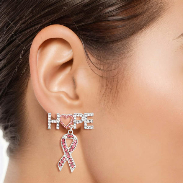 Silver Hope Pink Ribbon Earrings