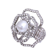 Silver Cut Out Flower Pearl Ring
