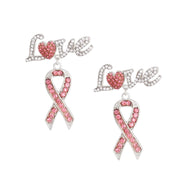 Silver Love Heart Ribbon Earrings