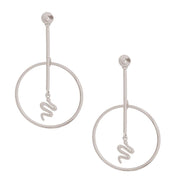 Silver Round Bar - Snake Hoop Earrings The snake charm – inspired by some of the world's most stylish designers will give you a look that's truly unique. Silver Metal Bar Post Earrings Featuring Metal Circle and Designer Inpsired Snake Charm Detail.Free shipping  on orders over $50