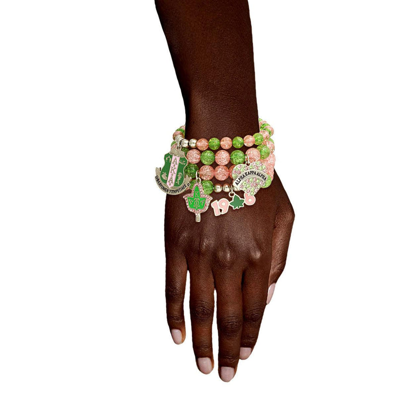 Sorority Inspired Green Pink Charm Bracelets