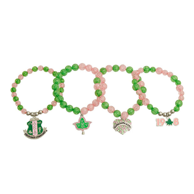 Sorority Inspired Green Pink Charm Bracelets