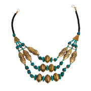 Teal Stone Engraved Gold Necklace EJIJI Boutique 