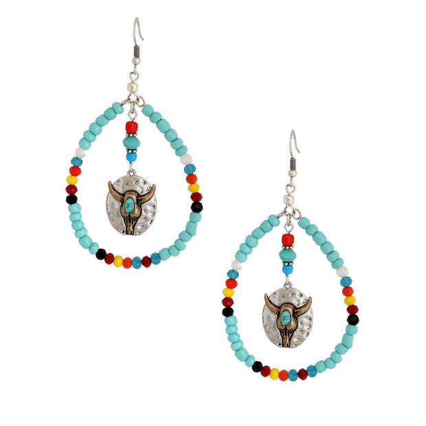 Turquoise Bead Teardrop Longhorn Earrings