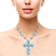 Turquoise Stone Silver Cross Inspirational Necklace EJIJI Boutique