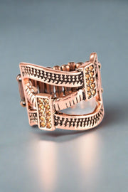 Copper Paparazzi Ring - Three shimmery copper bars adorned with golden topaz rhinestones. EJIJI Boutique 