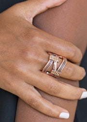 Copper Paparazzi Ring - Three shimmery copper bars adorned with golden topaz rhinestones. EJIJI Boutique 