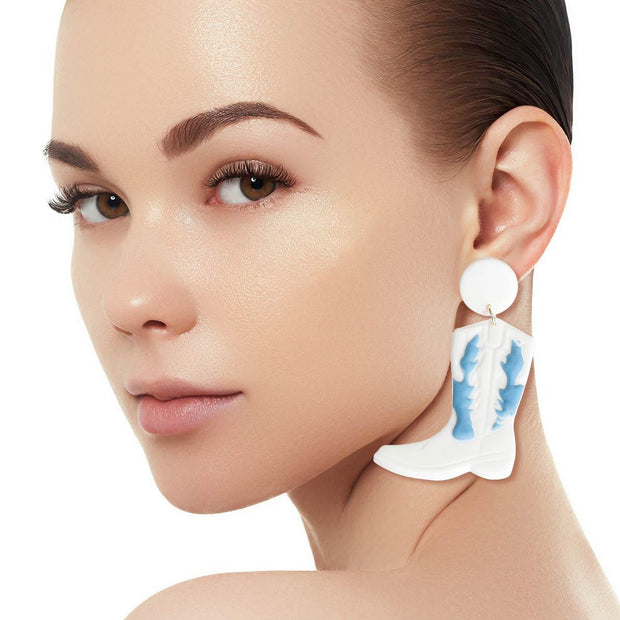 White and Blue Clay Boots Earrings
