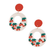 White Clay Cherry Donut Earrings