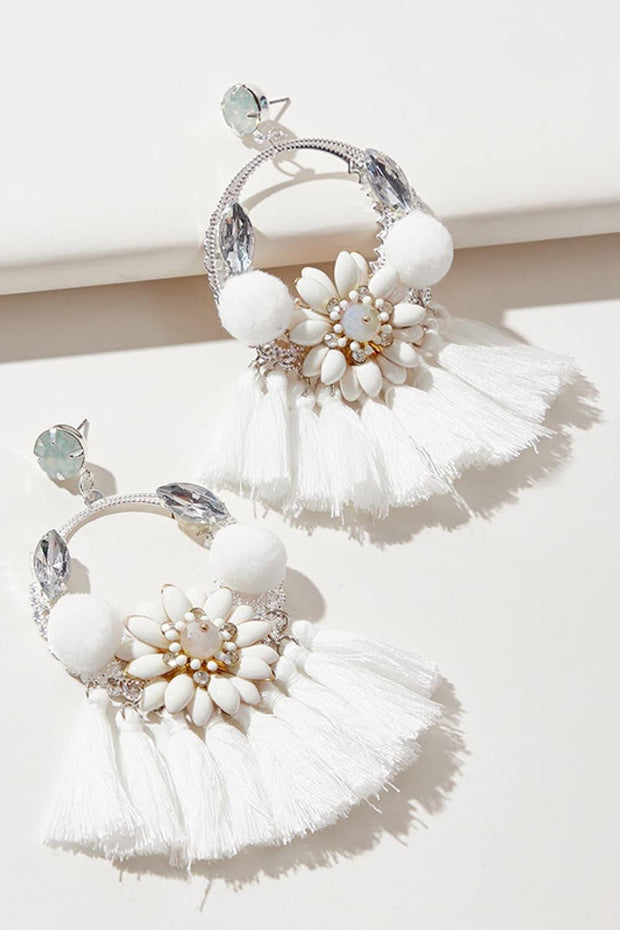 White Tassel Detail Dangle Earrings EJIJI Boutique 