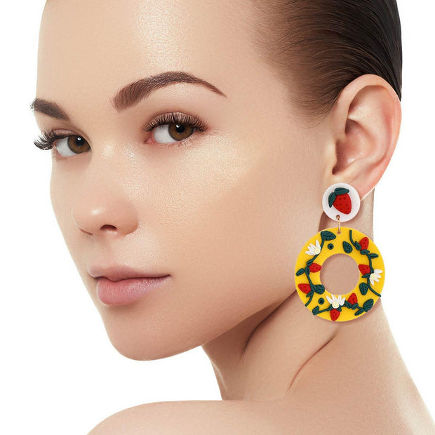 Yellow Clay Strawberry Donut Earrings
