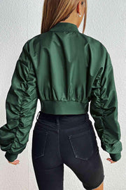 Zip-Up Ruched Cropped Jacket - EJIJI Boutique